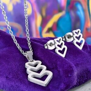 Trendy Stainless Steel Hearts Jewelry Set 18k Gold Plated Necklace & Earrings